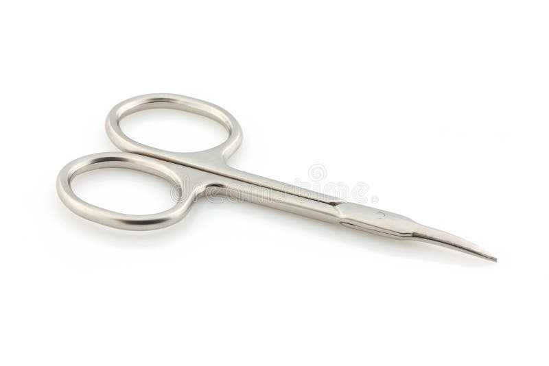 Scissors for manicure on a white background. Tools for beauty salons, hospitals. Medical scissors in steel with rounded ends. Scissors for manicure on a white background. Tools for beauty salons, hospitals. Medical scissors in steel with rounded ends.