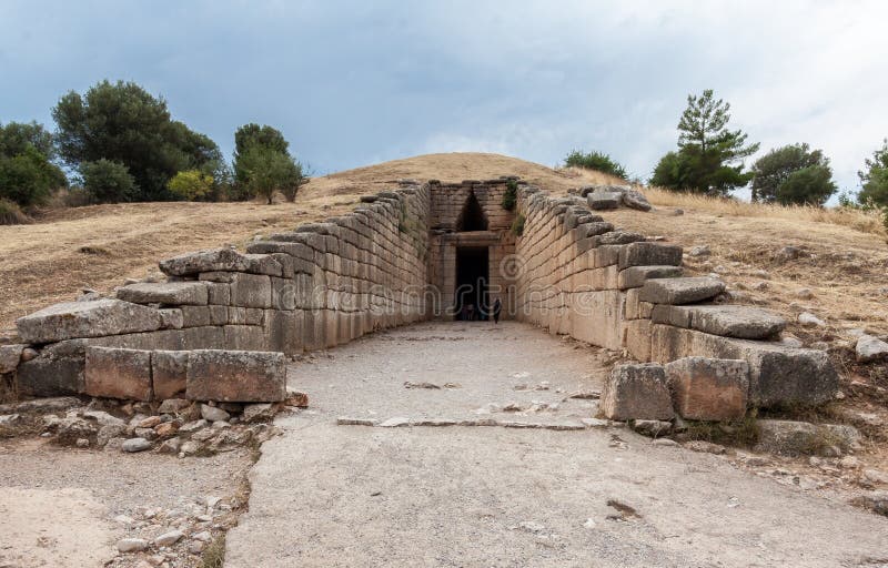 The facade of the ruins of the treasury of Atreus Tomb of Agamemnon Mycenae Greece. The facade of the ruins of the treasury of Atreus Tomb of Agamemnon Mycenae Greece