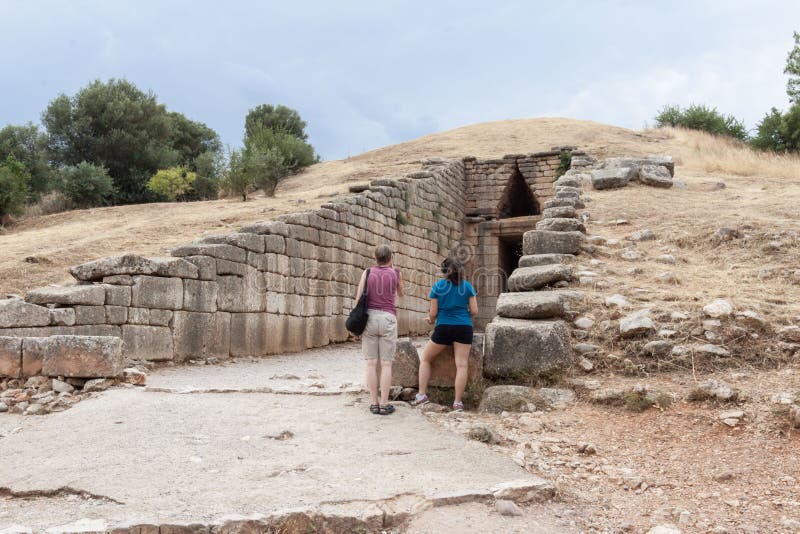 The facade of the ruins of the treasury of Atreus Tomb of Agamemnon Mycenae Greece. The facade of the ruins of the treasury of Atreus Tomb of Agamemnon Mycenae Greece