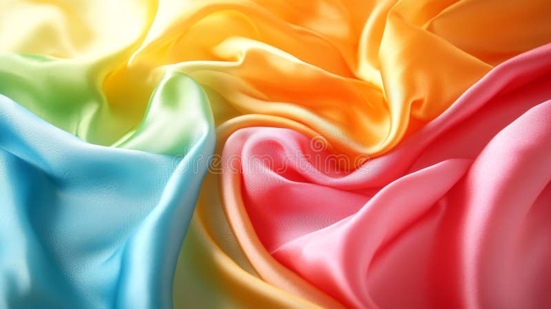 Tessuti di seta vibranti, di colore arcobaleno, con trama uniforme e pieghe eleganti. immagini stock libere da diritti