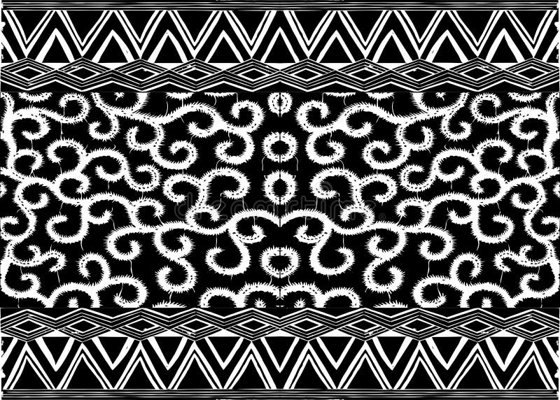 Tessuto africano della stampa, ornamento fatto a mano etnico per la vostra progettazione, elementi antropomorfici di motivi triba illustrazione vettoriale Tessuto africano della stampa, ornamento fatto a mano etnico per la vostra progettazione, elementi antropomorfici di motivi triba illustrazione vettoriale