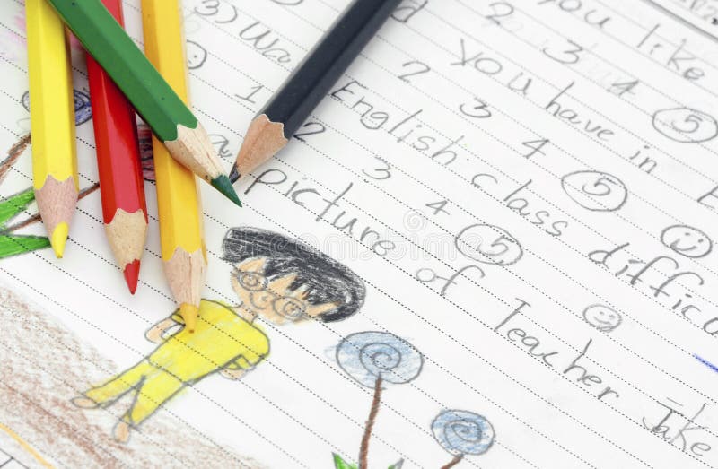 A young kids test paper. Color grading stock images, royalty-free photos and pictures