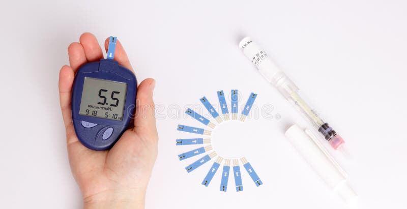 Test Blood Sugar on Glucose Meter royalty free stock image