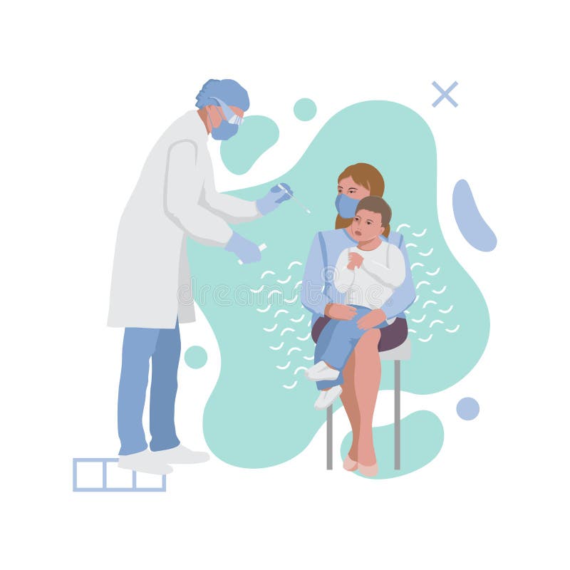 Test for throat infection in a child. Coronavirus Covid 19 testing stock illustration