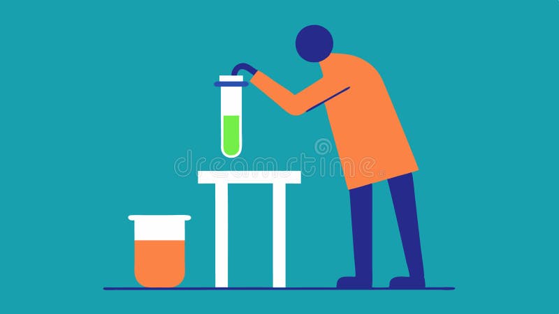 Test Tube Preparation An illustration of a person pouring the stool sample into a small test tube with labels visible on vector illustration