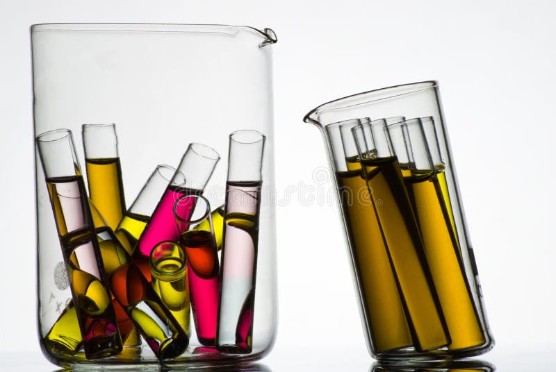 Test tubes filled with colored liquids