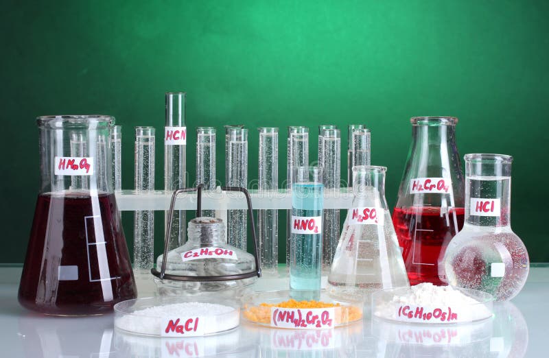 Testtubes with Various Acids and Chemicals Stock Image Image of