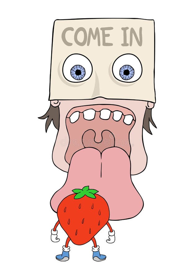 Testa che prova a mangiare frutta illustrazione di stock Testa che prova a mangiare frutta illustrazione di stock