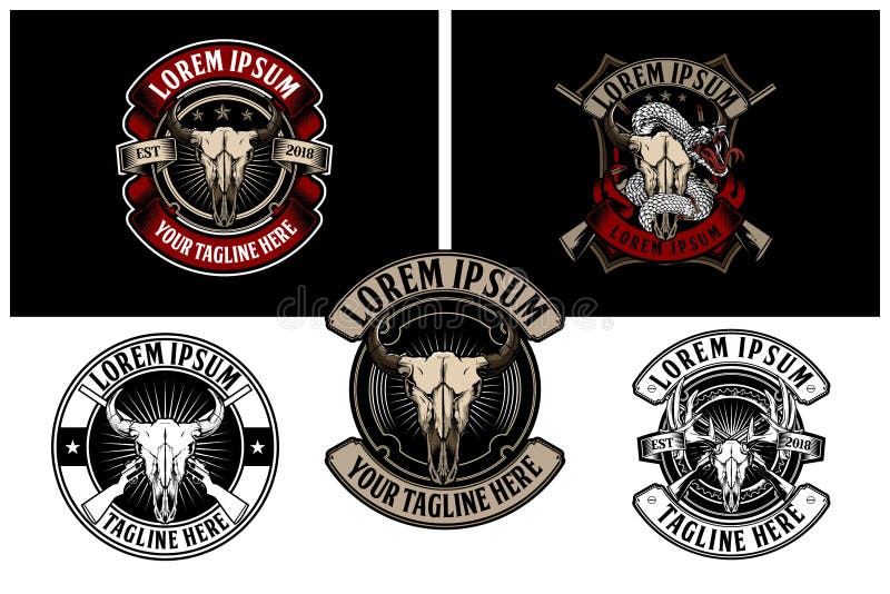 Testa del cranio del bufalo dell'America con modello di logo del distintivo di vettore del fucile il retro royalty illustrazione gratis Testa del cranio del bufalo dell'America con modello di logo del distintivo di vettore del fucile il retro royalty illustrazione gratis