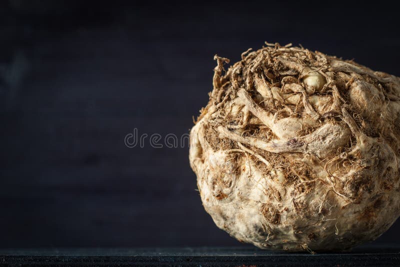 Testa del sedano sull'orizzontale scuro del fondo immagini stock libere da diritti Testa del sedano sull'orizzontale scuro del fondo immagini stock libere da diritti