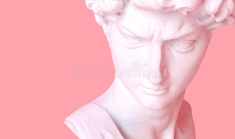 Head of Michelangelo&#x27;s David on a pink background. 3d render illustration. . Head of Michelangelo&#x27;s David on a pink background. 3d render illustration.