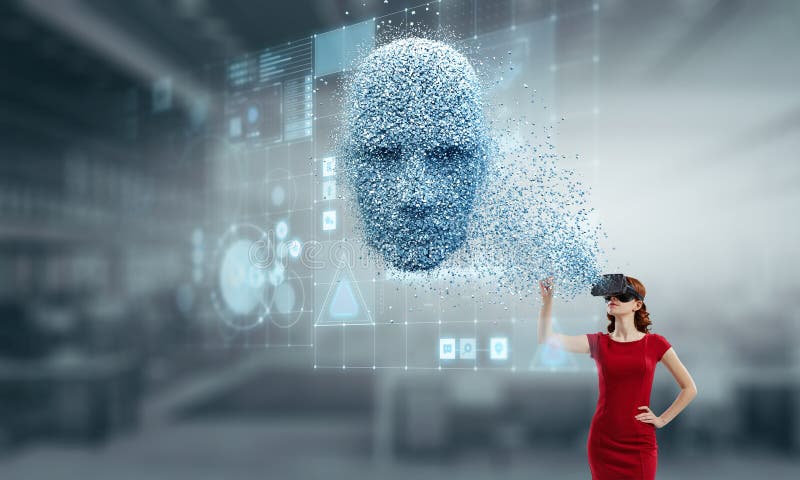 Testa di Digital, intelligenza artificiale e realt? virtuale Media misti fotografia stock Testa di Digital, intelligenza artificiale e realt? virtuale Media misti fotografia stock