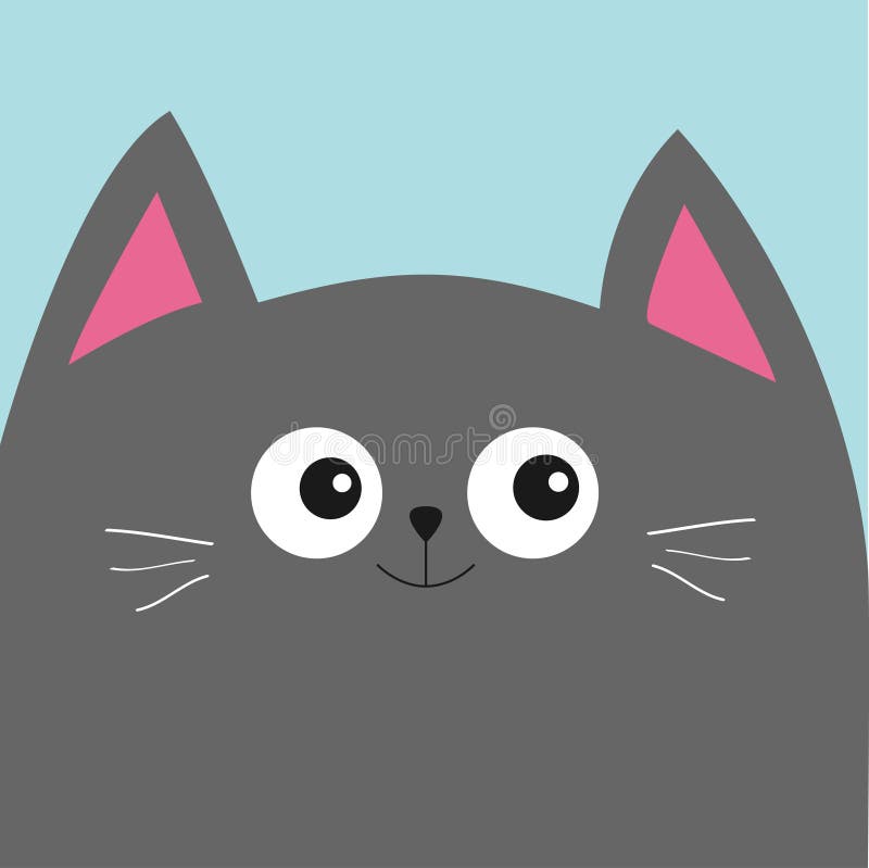 Testa grigia del gatto con i grandi occhi e baffi Personaggio dei cartoni animati sveglio Carta della raccolta del bambino dell'a illustrazione di stock Testa grigia del gatto con i grandi occhi e baffi Personaggio dei cartoni animati sveglio Carta della raccolta del bambino dell'a illustrazione di stock