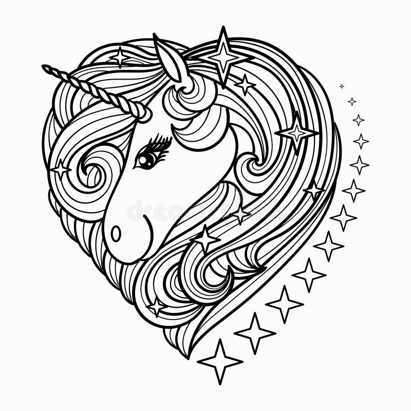 Unicorno Stilizzato In Bianco E Nero Isolato Illustrazione
