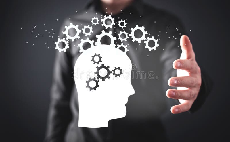 Testa umana con ingranaggi. Brainstorming, Creativo, Idea immagine stock