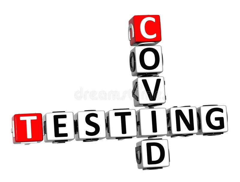 Testando coronavirus covid19 quebra- cabeça de palavras cruzadas 3d vermelho sobre fundo branco. palavras criativas do vírus coron