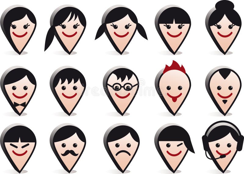 3D head avatars, vector people icon set. 3D head avatars, vector people icon set