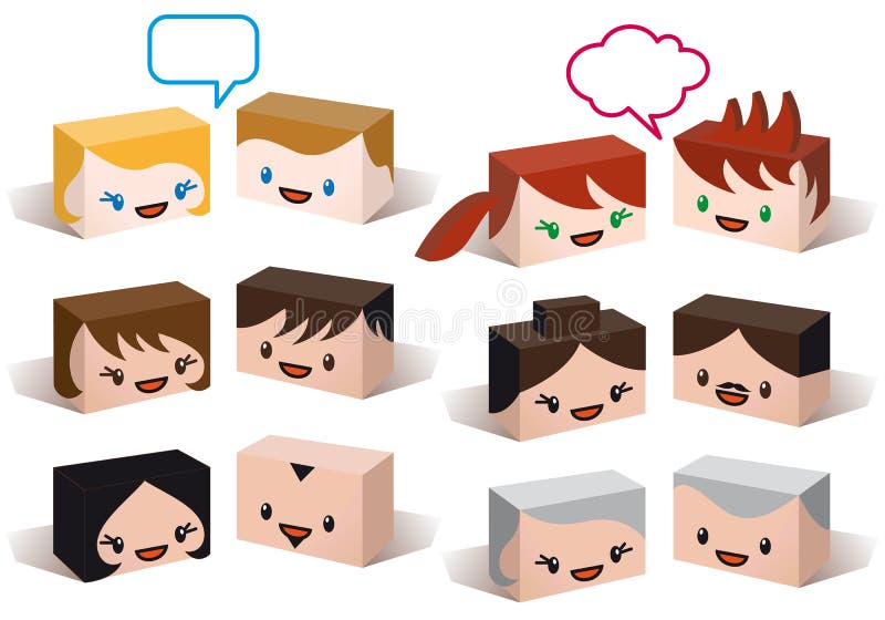 3D head avatars, vector people icon set. 3D head avatars, vector people icon set