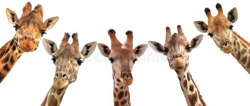 Teste della giraffa isolate su fondo bianco