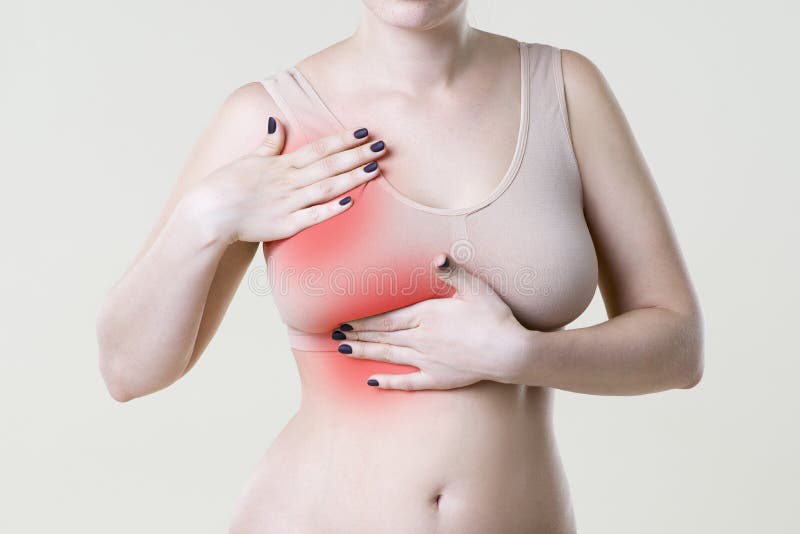 Teste do peito, mulher que examina seus peitos para o câncer, cardíaco de ataque, dor no corpo humano fotos de stock Teste do peito, mulher que examina seus peitos para o câncer, cardíaco de ataque, dor no corpo humano fotos de stock