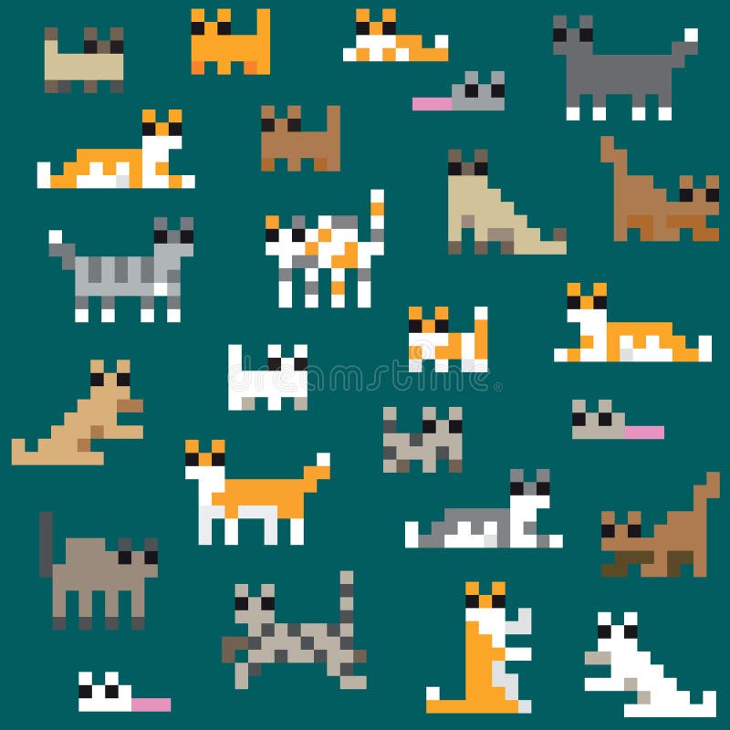 Pixel 8 bit gato siamês animais para ativos de jogo em ilustração vetorial
