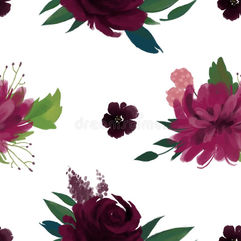 Teste Padrão Sem Emenda Com As Flores E As Folhas Cor-de-rosa Do Marsala De  Borgonha Ilustração Stock - Ilustração de profundamente, marsala: 131221123