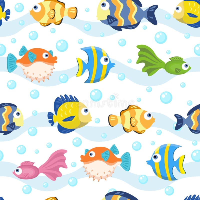 Um Padrão Vetorial Sem Emenda De Peixes Isolados No Fundo Azul. Projetado  Em Cores Azuis E Amarelas Para Impressões, Modelos, Fundos, Wraps Royalty  Free SVG, Cliparts, Vetores, e Ilustrações Stock. Image 177853954