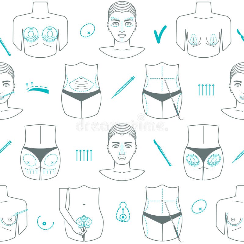 Os ícones Da Cara Da Cirurgia Plástica Diluem a Linha Grupo Vetor