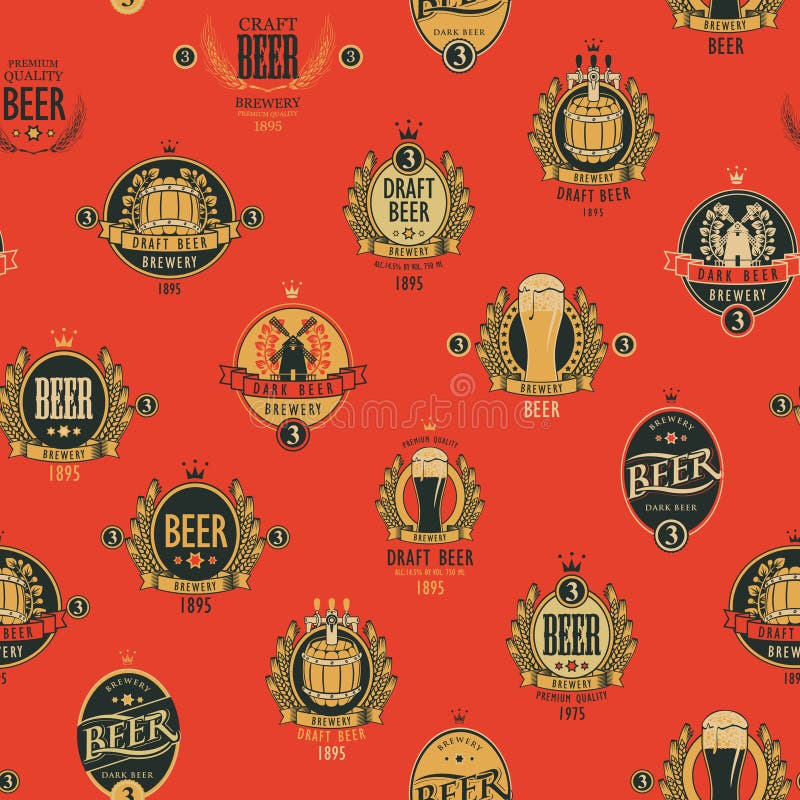 Teste padr?o sem emenda do vetor com v?rias etiquetas da cerveja ilustração royalty free Teste padr?o sem emenda do vetor com v?rias etiquetas da cerveja ilustração royalty free