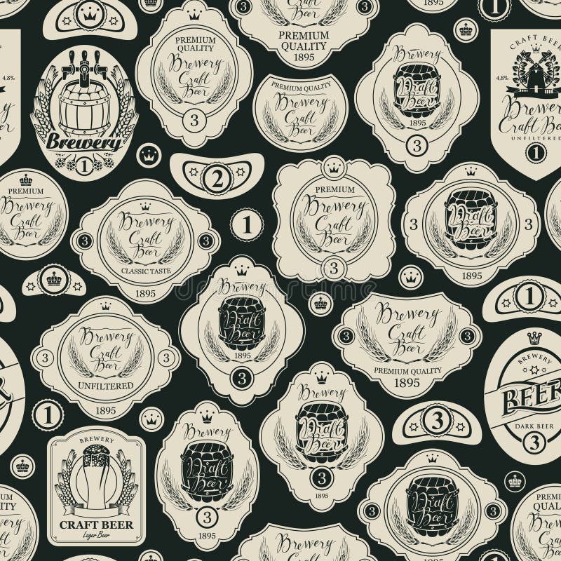 Teste padr?o sem emenda do vetor com v?rias etiquetas da cerveja ilustração royalty free Teste padr?o sem emenda do vetor com v?rias etiquetas da cerveja ilustração royalty free