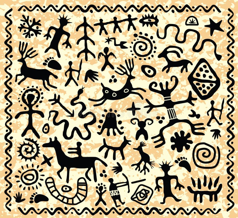 Teste padrão antigo dos petroglyphs ilustração royalty free Teste padrão antigo dos petroglyphs ilustração royalty free