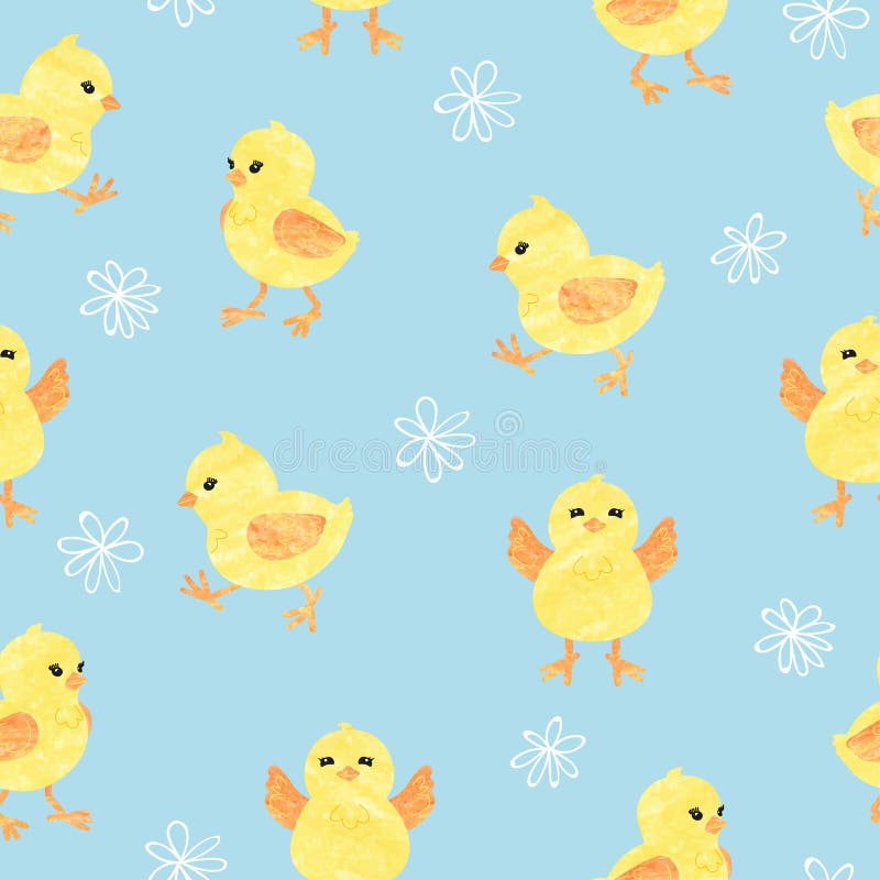 Teste padrão azul sem emenda com as galinhas pequenas bonitos ilustração stock Teste padrão azul sem emenda com as galinhas pequenas bonitos ilustração stock