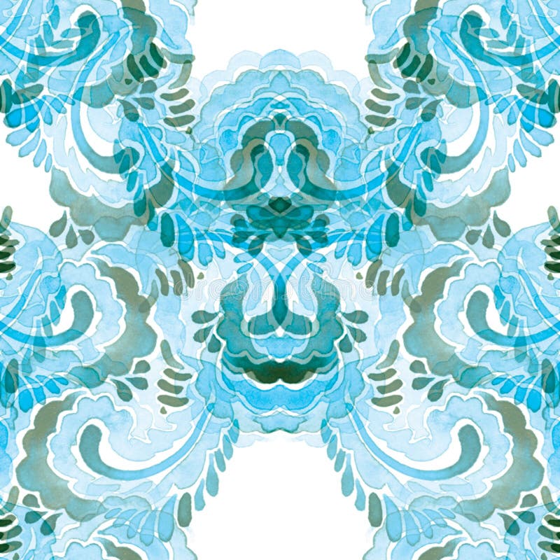 Teste padrão azul sem emenda da aquarela de elementos da garatuja ilustração do vetor Teste padrão azul sem emenda da aquarela de elementos da garatuja ilustração do vetor