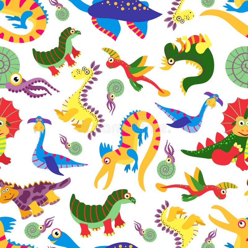 Teste padrão bonito do dinosaurus do bebê Fundo predador jurássico do vetor dos desenhos animados do dinossauro ilustração stock Teste padrão bonito do dinosaurus do bebê Fundo predador jurássico do vetor dos desenhos animados do dinossauro ilustração stock