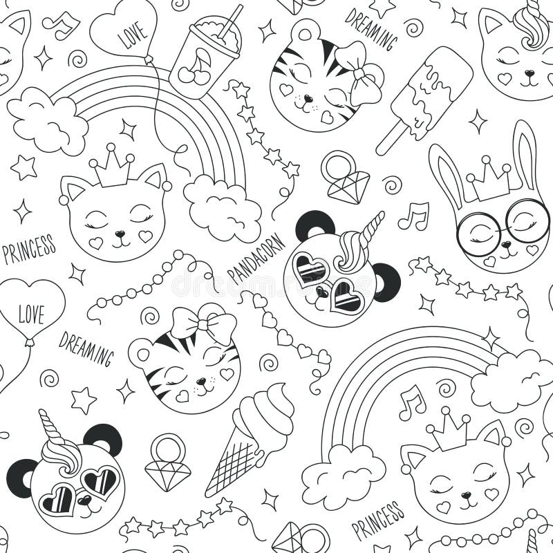 Teste padrão bonito dos animais em um fundo branco Desenho para a roupa, os t-shirt, as telas ou o empacotamento das crianças Vet ilustração royalty free Teste padrão bonito dos animais em um fundo branco Desenho para a roupa, os t-shirt, as telas ou o empacotamento das crianças Vet ilustração royalty free