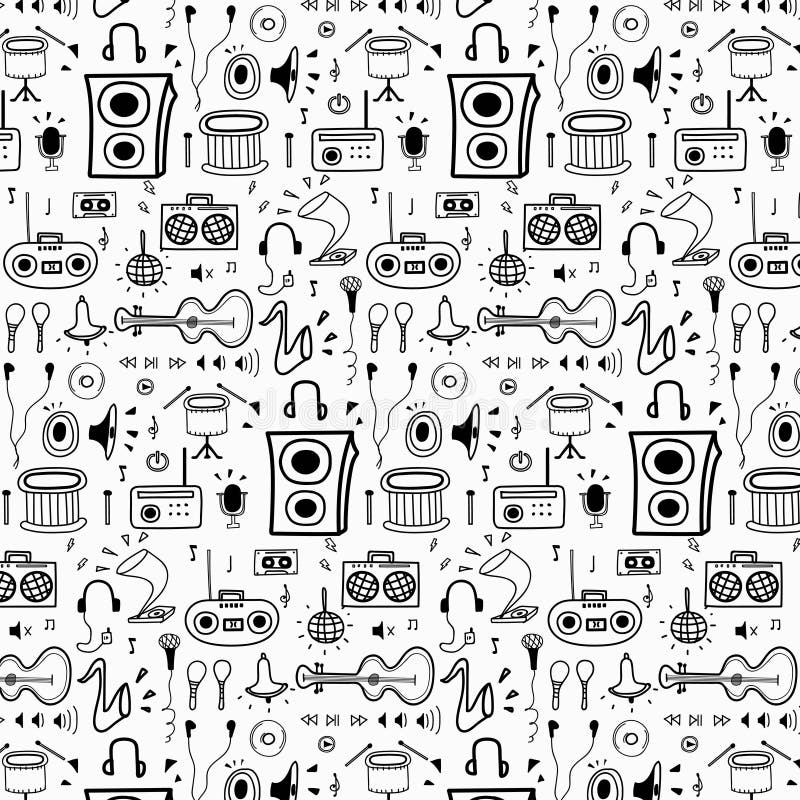 Teste padrão com linha fundo tirado mão da música da garatuja Garatuja engraçada ilustração do vetor Teste padrão com linha fundo tirado mão da música da garatuja Garatuja engraçada ilustração do vetor