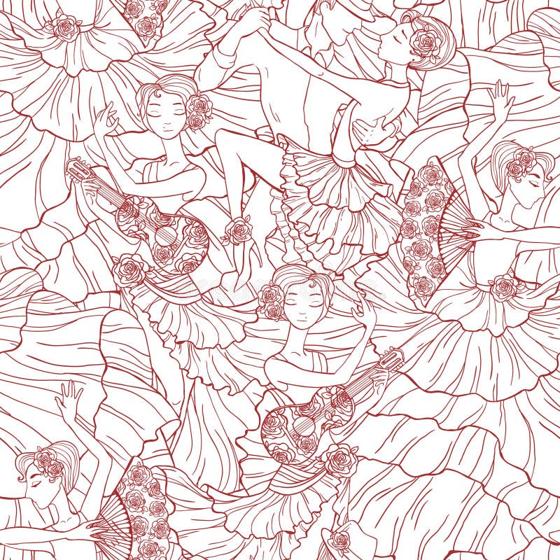 Teste padrão com os dançarinos do tango e do flamenco ilustração royalty free Teste padrão com os dançarinos do tango e do flamenco ilustração royalty free