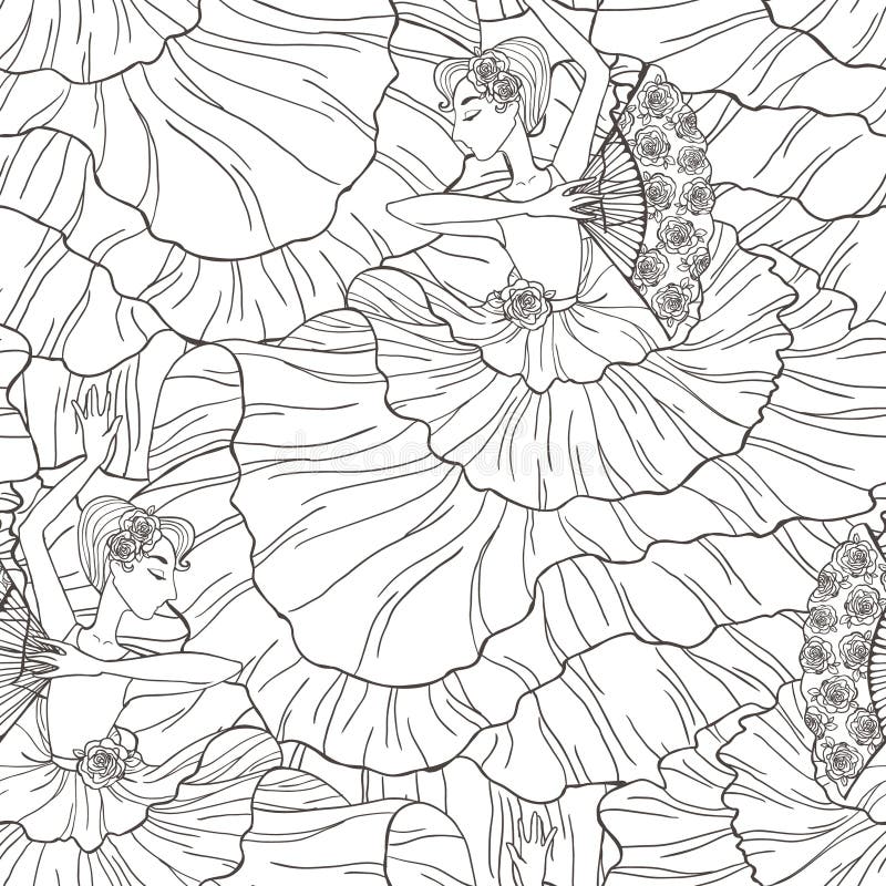 Teste padrão com os dançarinos do tango e do flamenco ilustração stock Teste padrão com os dançarinos do tango e do flamenco ilustração stock