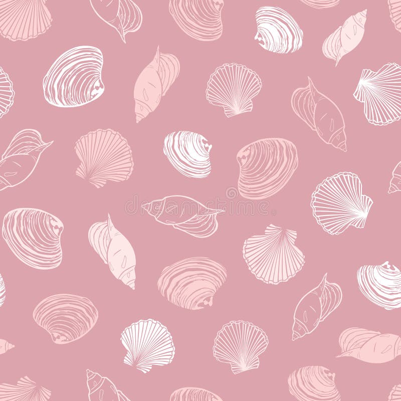 Teste padrão cor-de-rosa coral da repetição do vetor com variedade de conchas do mar Aperfeiçoe para cumprimentos, convites, pape ilustração do vetor Teste padrão cor-de-rosa coral da repetição do vetor com variedade de conchas do mar Aperfeiçoe para cumprimentos, convites, pape ilustração do vetor
