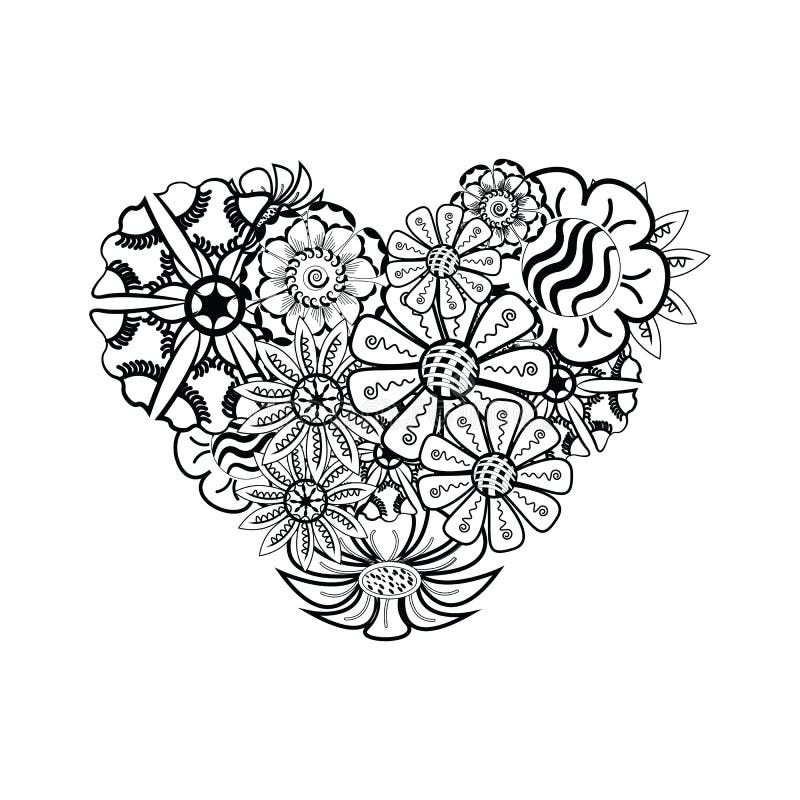 teste padrão Coração-dado forma para o livro para colorir Floral, retro, garatuja ilustração do vetor teste padrão Coração-dado forma para o livro para colorir Floral, retro, garatuja ilustração do vetor