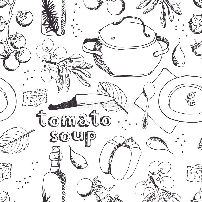 Teste padrão da sopa do tomate ilustração stock Teste padrão da sopa do tomate ilustração stock