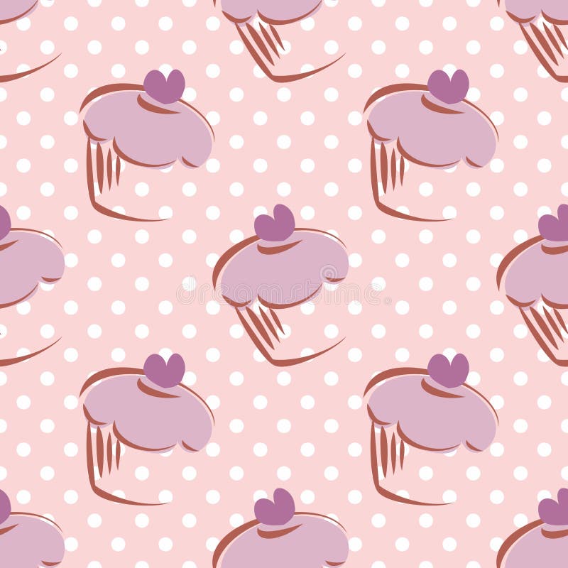 Teste padrão da telha com queque e fundo dos às bolinhas ilustração stock Teste padrão da telha com queque e fundo dos às bolinhas ilustração stock