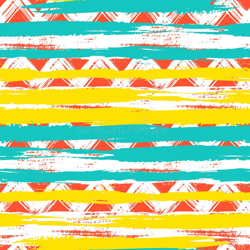 Vector seamless ethnic pattern with bold zigzag brushstrokes and stripes in bright colors can be used for print, wallpaper, summer fall fashion and gift wrapping paper. Vector seamless ethnic pattern with bold zigzag brushstrokes and stripes in bright colors can be used for print, wallpaper, summer fall fashion and gift wrapping paper