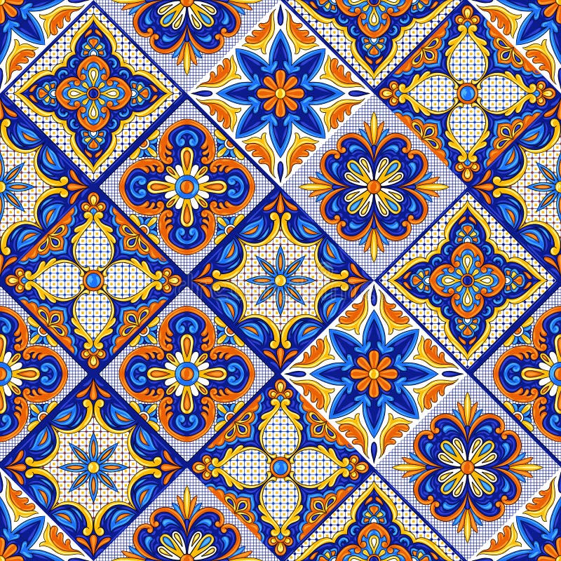 Teste padrão do azulejo de talavera do mexicano Ornamento popular étnico