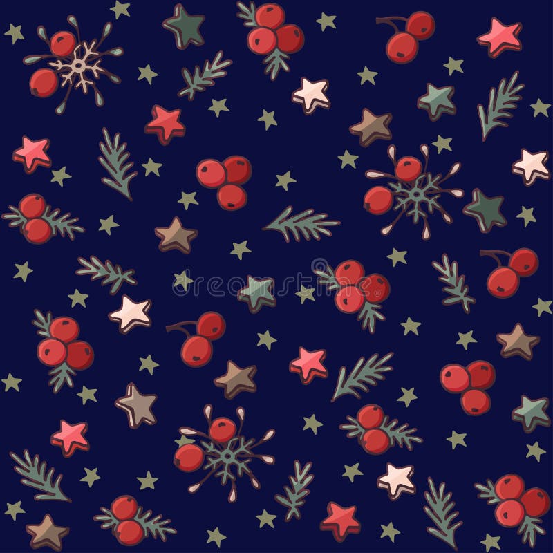 Teste padrão do Natal com ramos, estrelas e bagas do abeto vermelho ilustração do vetor Teste padrão do Natal com ramos, estrelas e bagas do abeto vermelho ilustração do vetor