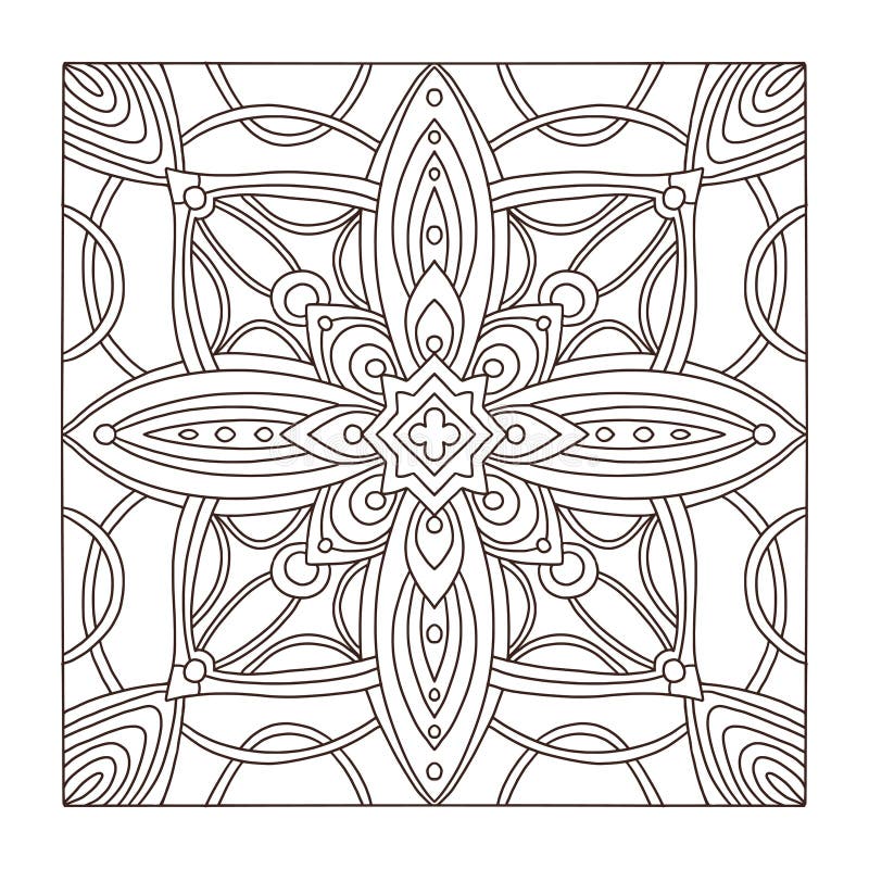 Teste padrão do ornamento da telha do quadrado do tapete Página adulta do livro para colorir Cópia geométrica interior da telha ilustração royalty free Teste padrão do ornamento da telha do quadrado do tapete Página adulta do livro para colorir Cópia geométrica interior da telha ilustração royalty free