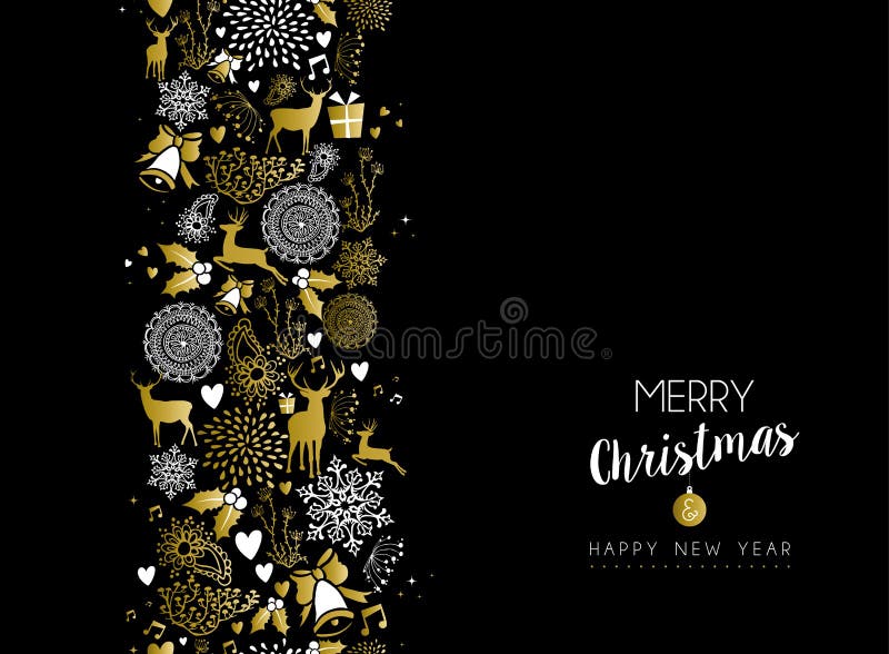 Teste padrão do ouro do ano novo feliz do Feliz Natal retro ilustração royalty free Teste padrão do ouro do ano novo feliz do Feliz Natal retro ilustração royalty free