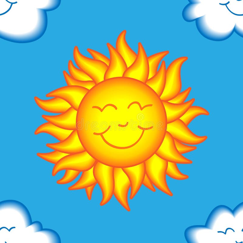 Teste padrão feliz sem emenda do sol e da nuvem ilustração stock Teste padrão feliz sem emenda do sol e da nuvem ilustração stock