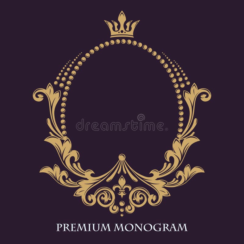 Teste padrão floral decorativo Quadro gracioso do ouro Sinal do negócio do vetor Símbolos heráldicos ilustração stock Teste padrão floral decorativo Quadro gracioso do ouro Sinal do negócio do vetor Símbolos heráldicos ilustração stock
