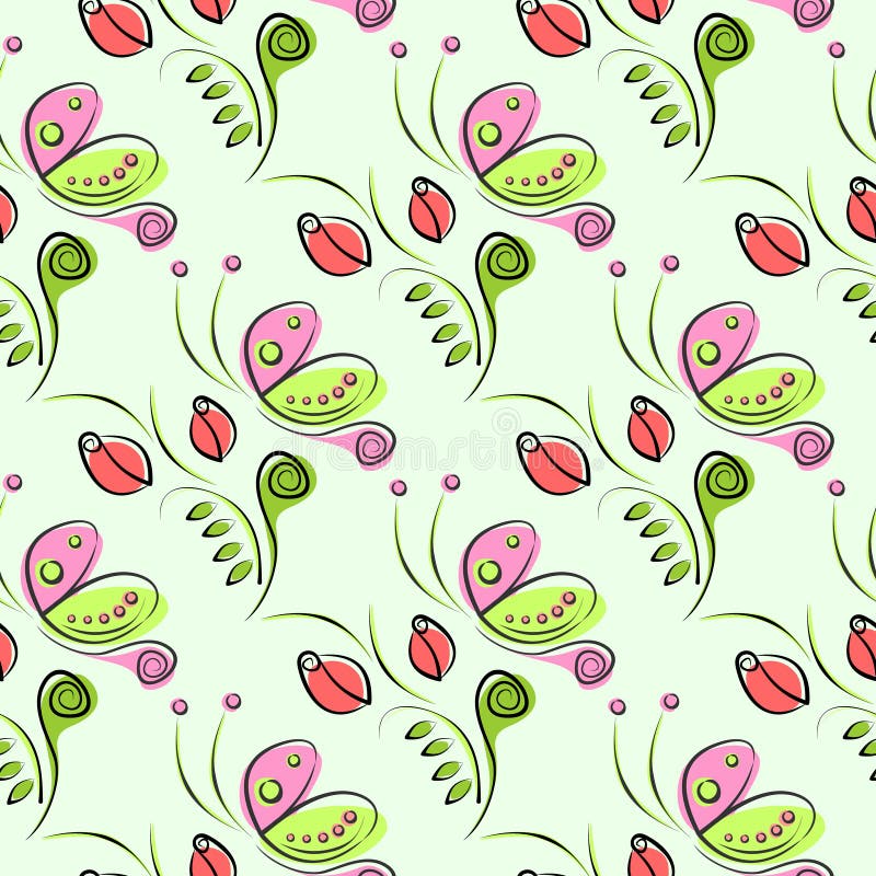 Teste padrão floral do vetor sem emenda com inseto Fundo decorativo decorativo com borboletas, rosas, folhas e os elemen decorati ilustração stock Teste padrão floral do vetor sem emenda com inseto Fundo decorativo decorativo com borboletas, rosas, folhas e os elemen decorati ilustração stock